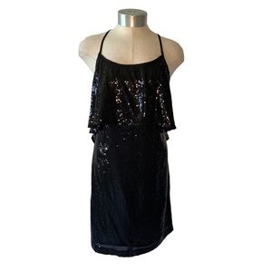 5148 Black Sleeveless Sequins Ruffle-Chest Knee-Length Cocktail Dress NWT Medium